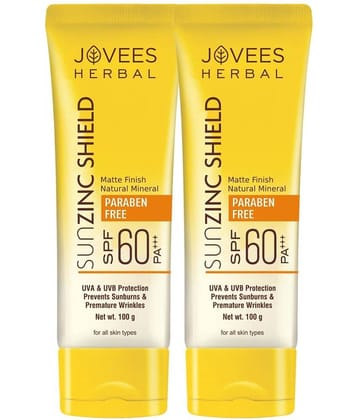 Jovees Herbal Sun Zinc Shield SPF 60 PA+++ Broad Spectrum Matte Finish 100g (Pack of 2)