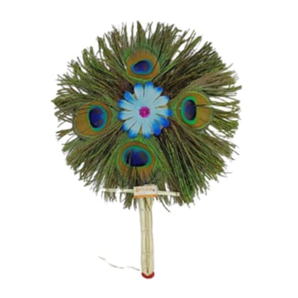 MAYAPURI Peacock Feather/More Pankh Fan/Morpankh Pankha Round Shape (12 inches)