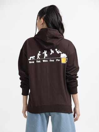 Women Oversized Hoodie Pure Cotton, Brown-XS