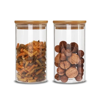 Wooden lid jar 1050 ML Kitchen Containers For Sugar, Candy, Cookie, Rice Spice Jam Honey Grocery Pickle Dry Fruit (pack of 2)