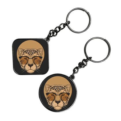Cheetah With Sunglasses - Keychain With Silver Border (Pack Of 2)