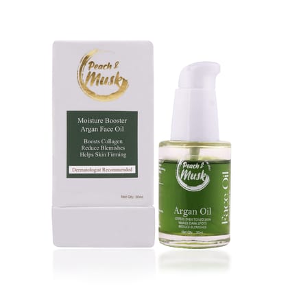 Peach and Musk Moisture Booster Argan Face Oil | 100% Pure | Boosts Collagen | Reduces Blemishes, and helps with Skin Firming | Suitable for all skin types | 30ml