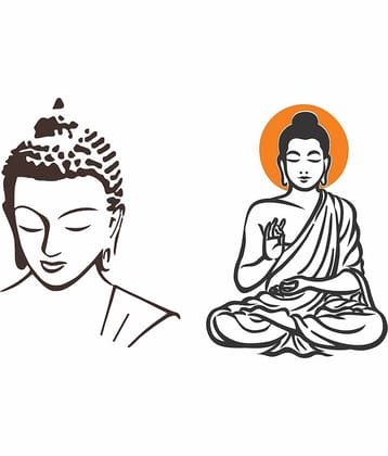 Asmi Collection Meditating God Buddha - 2 Sets Wall Sticker ( 52 x 36 cms )
