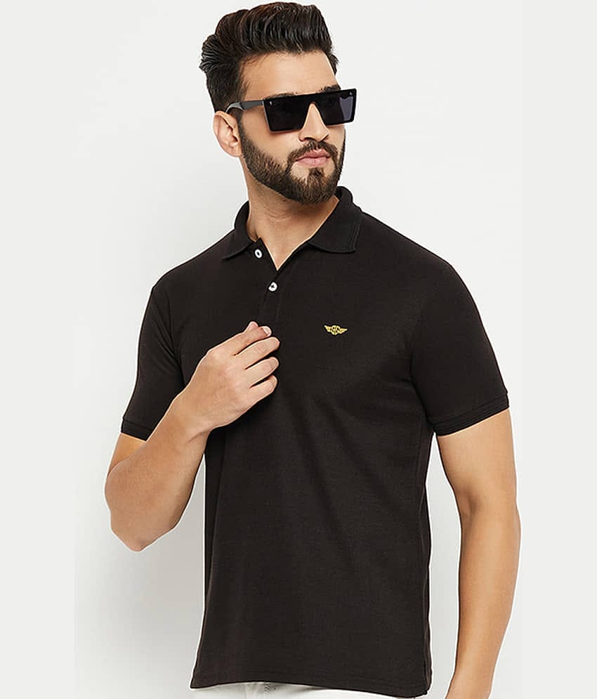 GET GOLF Pack of 1 Cotton Blend Regular Fit Solid Half Sleeves Men's Polo T Shirt ( Black )