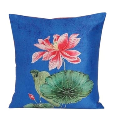 Jeel Decorative Cushion Cover Natural 16 x 16 inch Soft Textured Blue Design Fabric | Sofa | Chair Seat | Square Pillow Cover for Bed