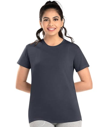 Dermawear Women Polyester Self Design Regular Fit U-Neck T-Shirt ( Navy )