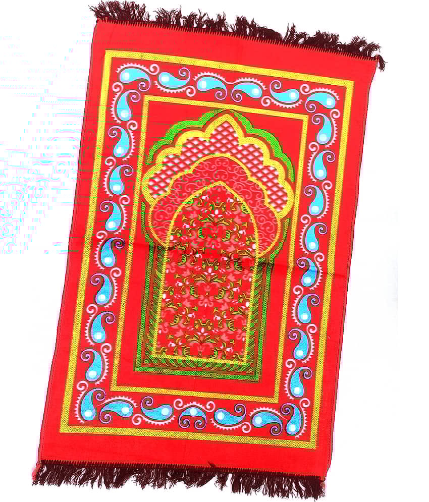 ALRAZA LOOMS Red Single Anti-skid Velvet Prayer Mat ( 110 X 70 cm )