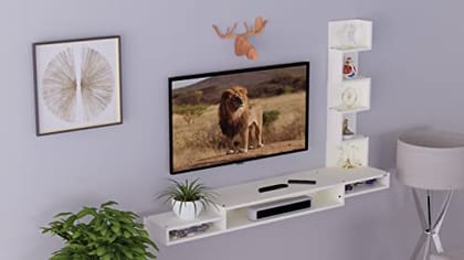 DAS JORDANE High Strength & Durable Wall Mount Engineered Wood TV Entertainment Unit Stand Set Top Box Stand for Living Room White Large (Ideal for up to 65") Screen