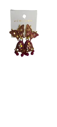 Red And Golden Alloy Earrings For Women Red And Golden Alloy Earrings For Women