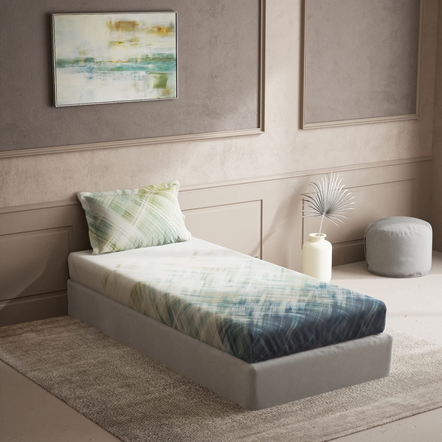 DDECOR - Cherish Collection 100% Cotton Abstract Pattern 150TC Single Bedsheet|152 CM X 224 CM| - Green