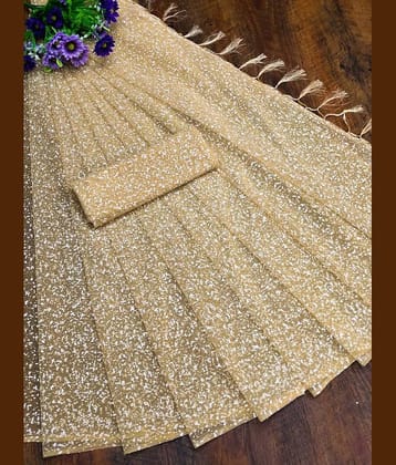 Vkaran Net Cut Outs Saree Without Blouse Piece ( Gold )