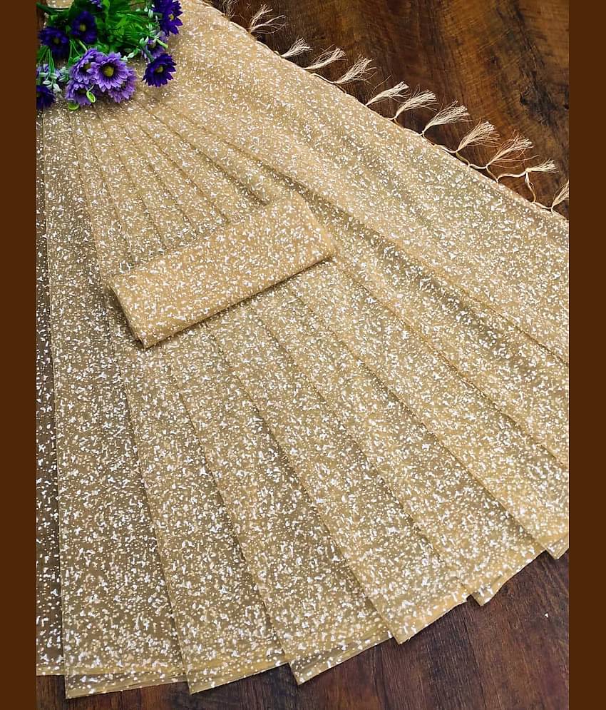 Vkaran Net Cut Outs Saree Without Blouse Piece ( Gold )