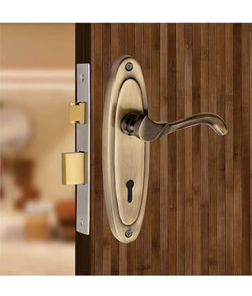 Onmax 7 inches Mortise Iron Handle Set with Lock Body | Antique Finish | 3 Keys | 6 Lever 65 mm Double Turn Lock set for Door, Home, Office (HML6+S709MAB)
