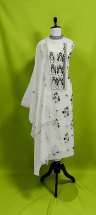 Lucknow Chikankari Hand-Embroidered Mul Cotton Dress Material