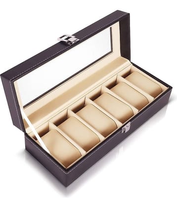 Watch Box Organizer - 6 Slot Watch Storage Holder and Display Collection Box with Transparent Glass - Watch Case Organiser for Men and Women - Travel Friendly Box for Gifts