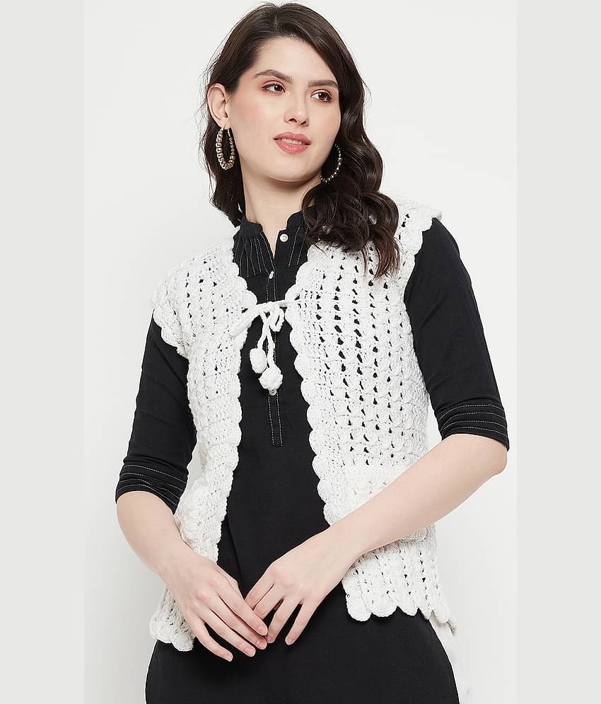 VERO AMORE Acro Wool V Neck Women's Cardigans Dress - White ( Single )