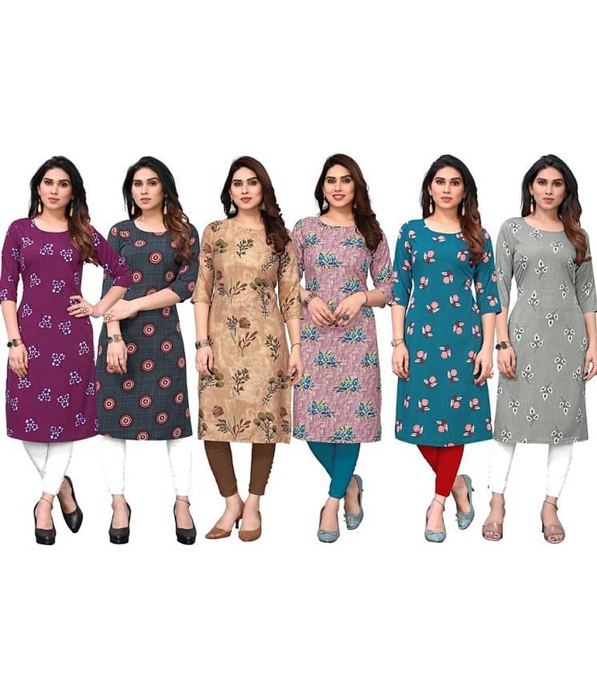 KETAKI FASHION Crepe Printed Straight Women's Kurti - Multicoloured ( Pack of 6 )