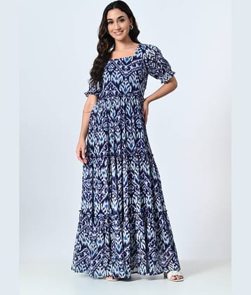 OTIRA Georgette Printed Full Length Women's Gown - Blue ( Pack of 1 )