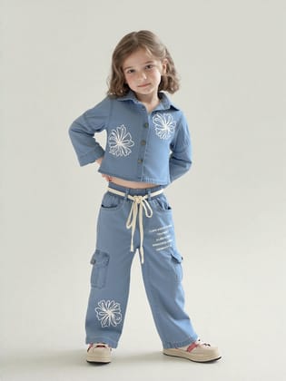 Girl's Soft Denim Co-Ord Set [GCS-7553] (4-12 Years)-4-5Y (Size - 24) / Denim