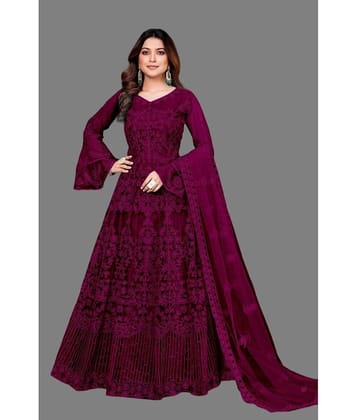 Apnisha Wine Flared Net Women's Semi Stitched Ethnic Gown ( Pack of 1 )