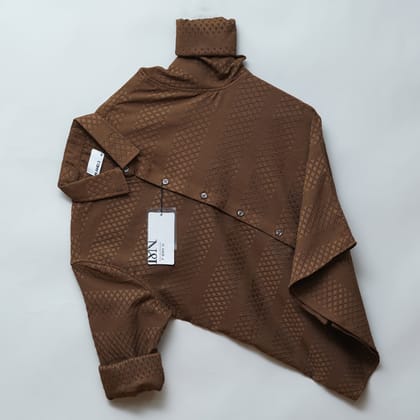 Coffee Textured Shirt for Men | Diamond Weave Design | Breathable Polycotton-M