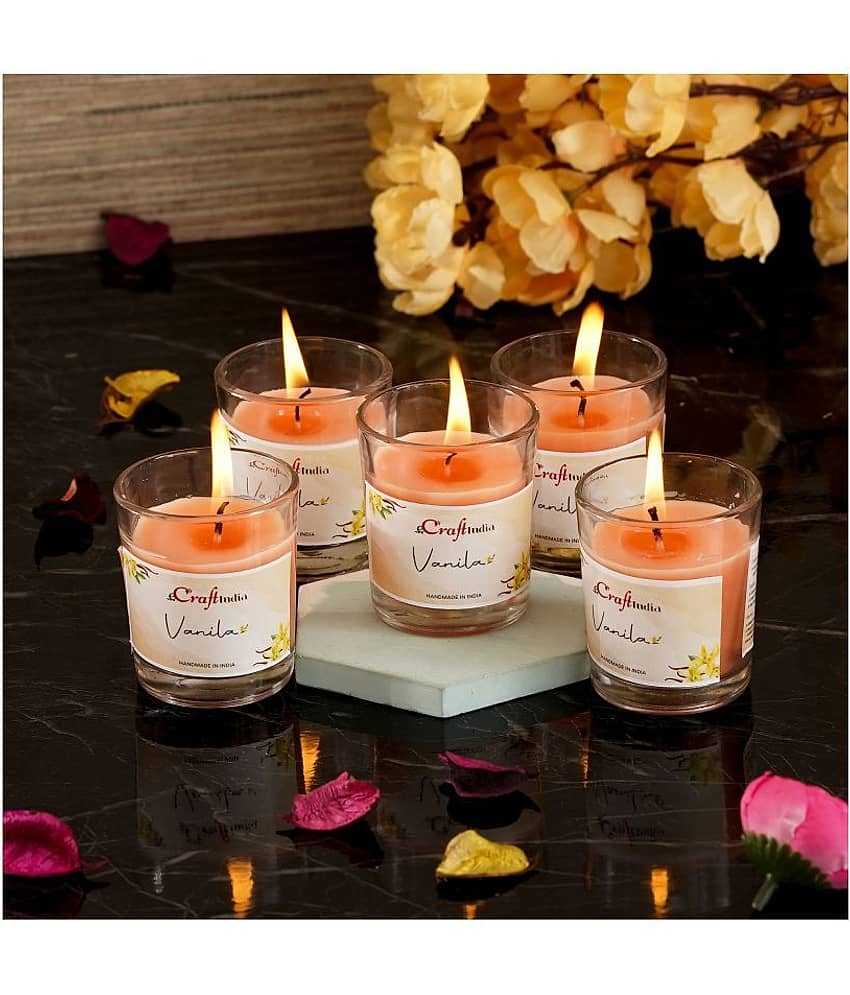eCraftIndia Set of 5 Orange Vanilla Scented Jar Candles
