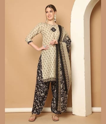 wonder weave Women Cotton Blend Printed Straight Kurti With Patiala Salwar ( Beige )