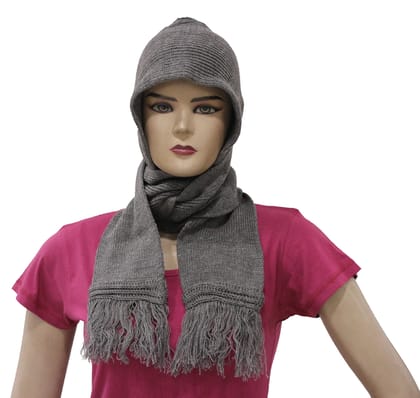 Romano nx Women's Winter Grey Wool Cap With Scarf Attached