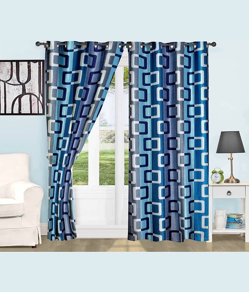 N2C Home Floral Semi-Transparent Eyelet Curtain 5 ft ( Pack of 2 ) - Blue