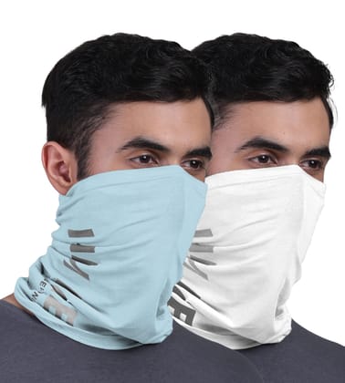 FREECULTR Unisex Bamboo Bandana, Anti Microbial Super Soft & Comfort Fit, Breathable Multipurpose Headband, Face Mask for Dust Protection and Sun - Printed Pack of 2-Chalk Blue,White