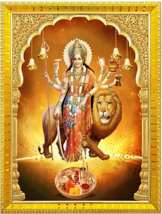 NOKKES Sherawali maa veshno maa durga maa photo Golden 5X7 Inch Photo Frame_AQW27