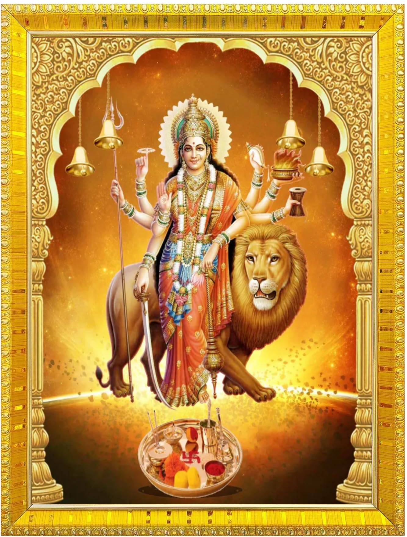 NOKKES Sherawali maa veshno maa durga maa photo Golden 5X7 Inch Photo Frame_AQW27