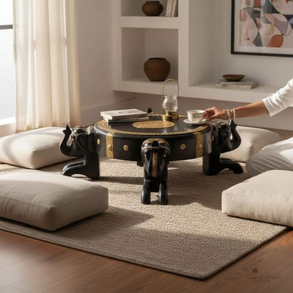 Beautiful Wooden Elephant Shape Indian Chowki Stand