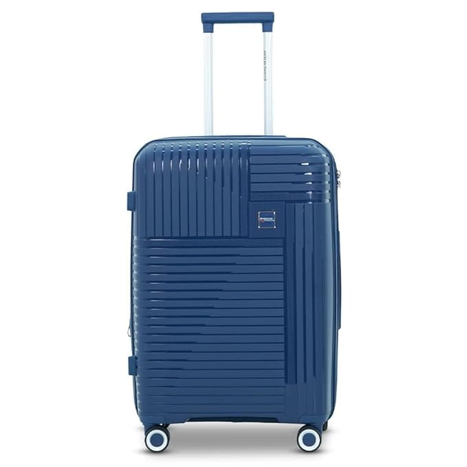 AMERICAN TRAVELLER Touris Travel Trolley Bag | Lightweight Expandable Polypropylene Hard Shell | Large Suitcase with TSA Lock | 8 Lego Wheels | Travel Luggage for Men & Women (24, Blue)