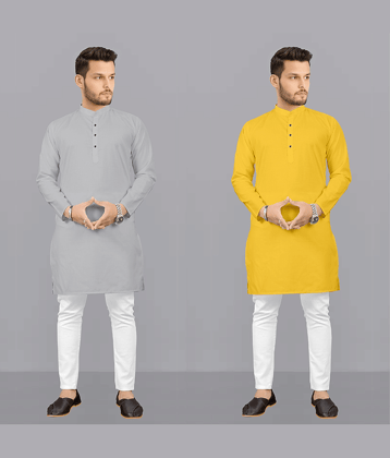 Fashionfricks Multi Cotton Blend Regular Fit Men's Kurta Pyjama Set ( Pack of 2 )