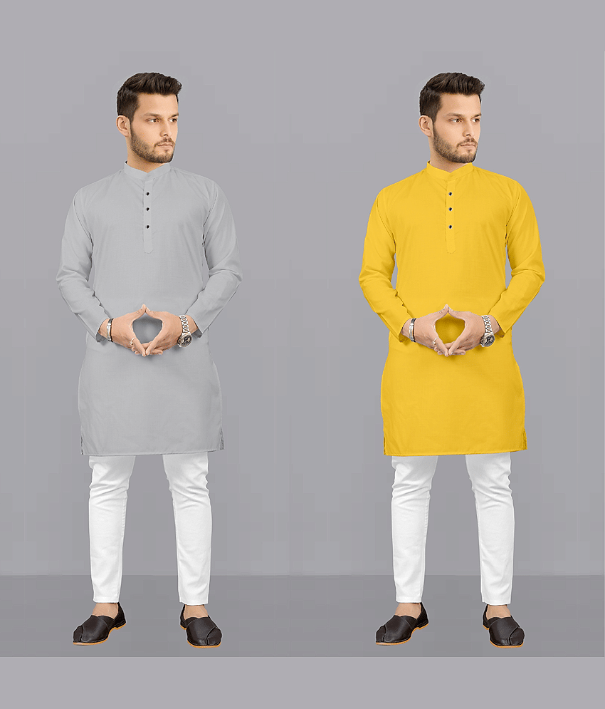Fashionfricks Multi Cotton Blend Regular Fit Men's Kurta Pyjama Set ( Pack of 2 )