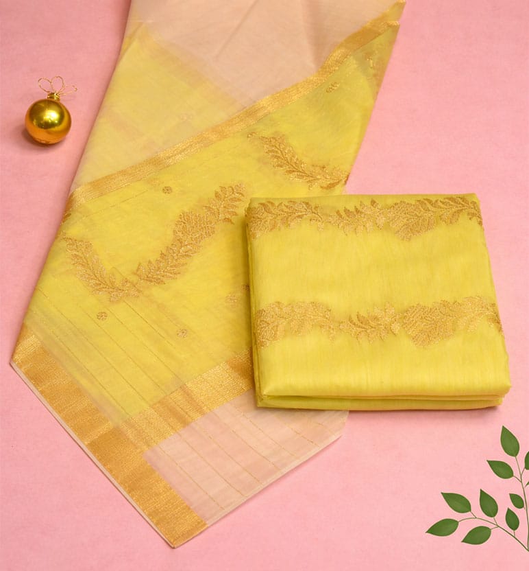 Handwoven Unstitched Chanderi 3 Piece Suit Set (Silk × Mercerized Cotton)