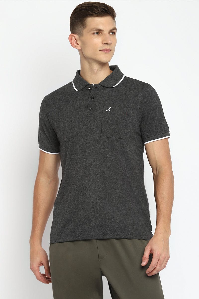 Polo Collar Half Sleeves T-Shirt for Men - Charcoal Melange-L / Charcoal Melange