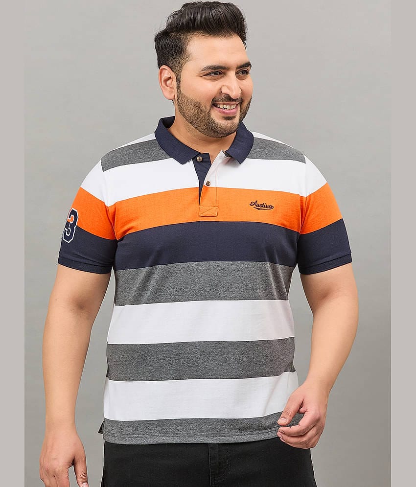 AUSTIVO Pack of 1 Cotton Blend Regular Fit Colorblock Half Sleeves Men's Polo T Shirt ( Multicolor )