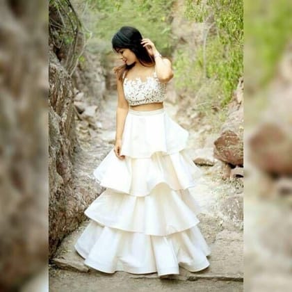 Awesome Party Wear White Color Embroidered Semi-stitched Party wear Lehenga Choli