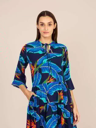 Rayon Printed Fit & Flare V Neck String Midi Dress-M