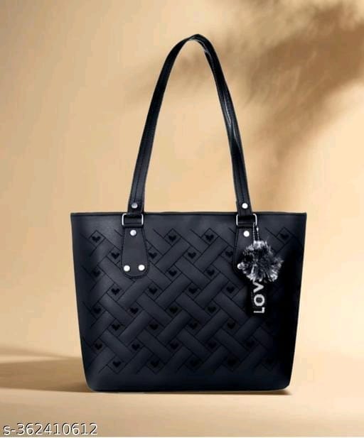 Women's Tote Bag with Faux Leather and Furball Accent