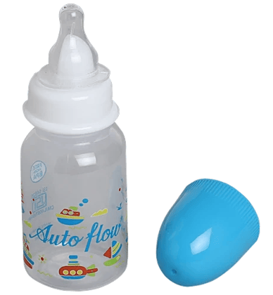 Auto flow Premium Mini Feeding Bottle With Silicone Nipple & Spoon - BPA Free, 125 ml