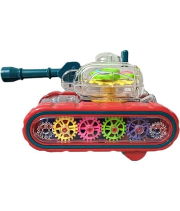 RAINBOW RIDERS Gear Toys Kids Transparent Army Gear Tank Musical Sound Toy with Led Lights 360 Degree Rota'tion Bump and Go Toys for Boys &Girls (Gear Army Tank) Age 2, 3, 4, 5, 6, 7, 8 Multicolour Plastic Musical Battery Operated Toy