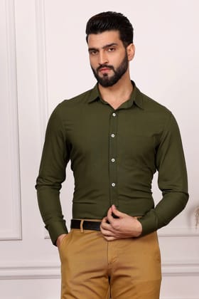 Olive Green Formal Cotton Shirt (Size - S) by BLUE EAGLE
