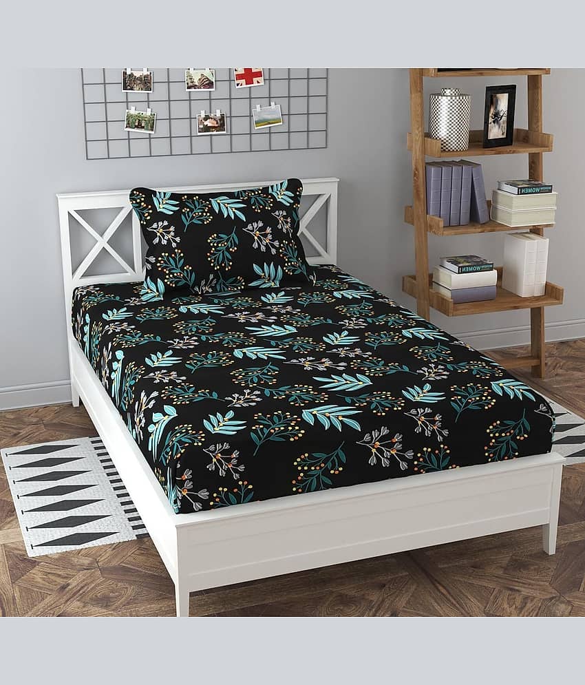 Decent Home Poly Cotton 1 Single Bedsheet with 2 Pillow Covers ( Black )