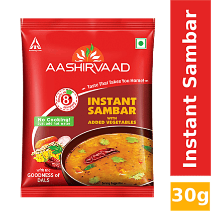 Aashirvaad Instant Sambar With Added Vegetables & Dals - Just Add Hot Water, No Preservatives, 30 g Pouch
