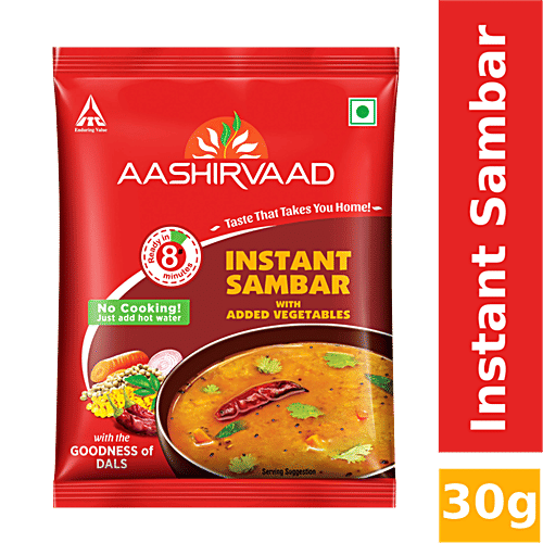Aashirvaad Instant Sambar With Added Vegetables & Dals - Just Add Hot Water, No Preservatives, 30 g Pouch
