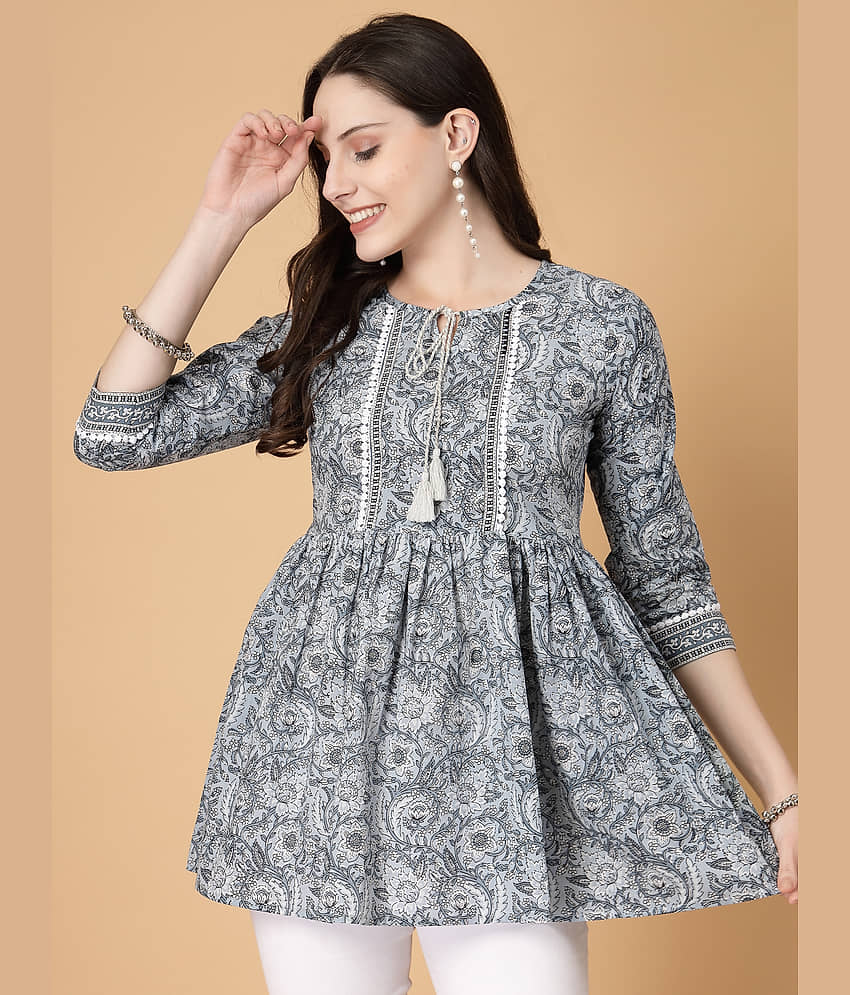 GOD BLESS Women's Cotton Peplum Top ( Grey )