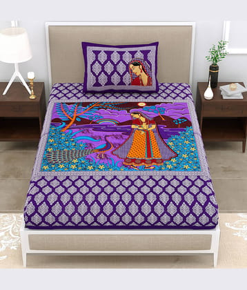 Cosito Cotton 1 Single Bedsheet with 2 Pillow Covers ( Purple )